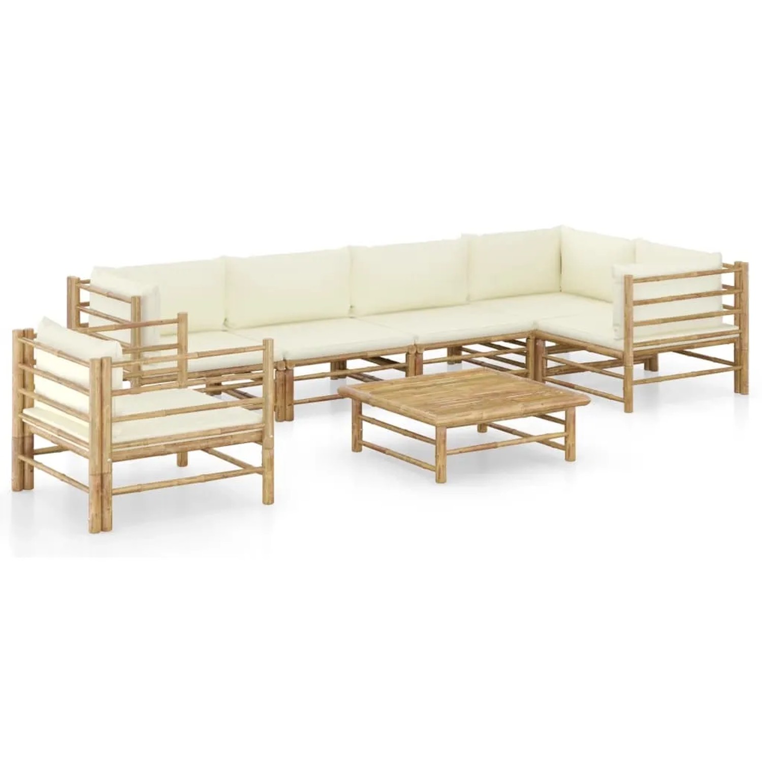 vidaXL 7-Tlg Garten-Lounge-Set mit Cremeweißen Kissen Bambus 3058247