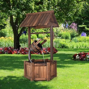 Costway Gartenbrunnen Tannenholz Wasserbrunnen Braun