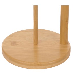 Runder Bambus Küchenrollenhalter mit Abrollstopper. Heller Holzton, stabile Basis für Küchenhelfer.