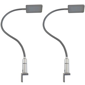 2er Set dimmbare LED Bettleuchten mit flexiblem Schwanenhals, silbergrau. Ideal als Leseleuchten.