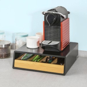 SoBuy Schubladenbox FRG280-SCH mit Kaffeemaschine. Aufbewahrungsbox aus Bambus und MDF.