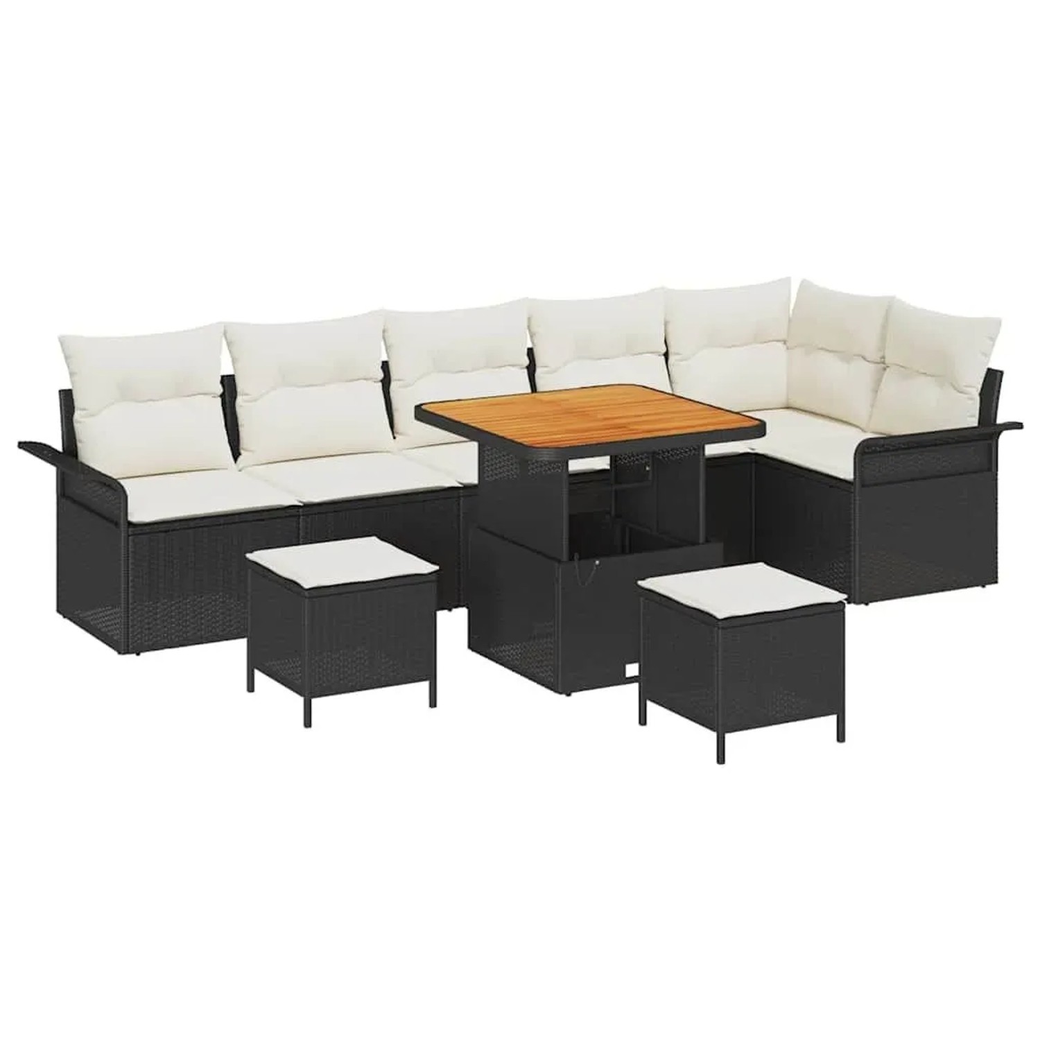 vidaXL Garten-Sofa-Set mit Kissen mit Speicher 9-Tlg Schwarz und Creme 3364100