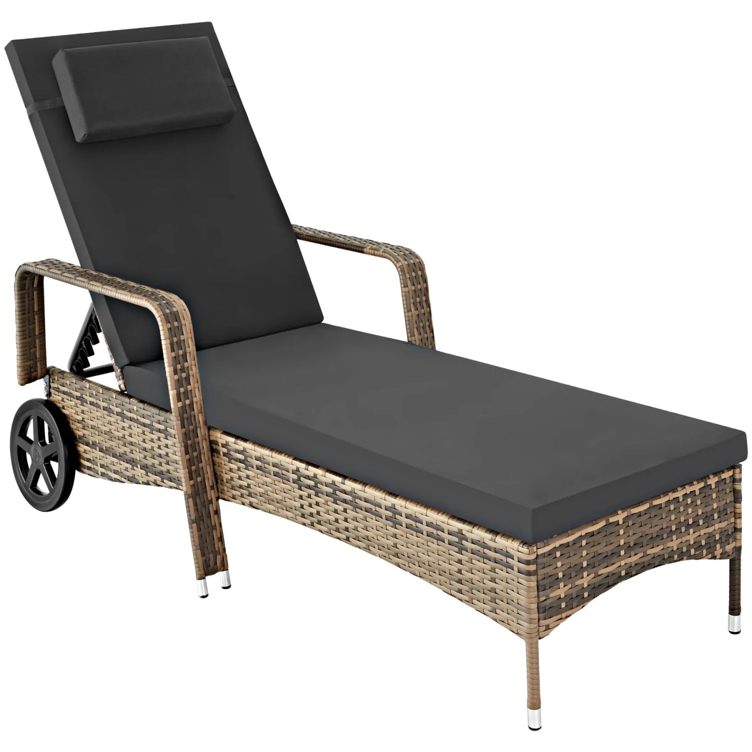 Tectake Rattan Sonnenliege  Widerstandsfähig Uv Beständig  200 x 70 x 33 cm Natur Dunkelgrau