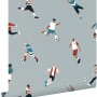 ESTAhome Fußball Tapete hellblau mit Fußballspielern Muster.