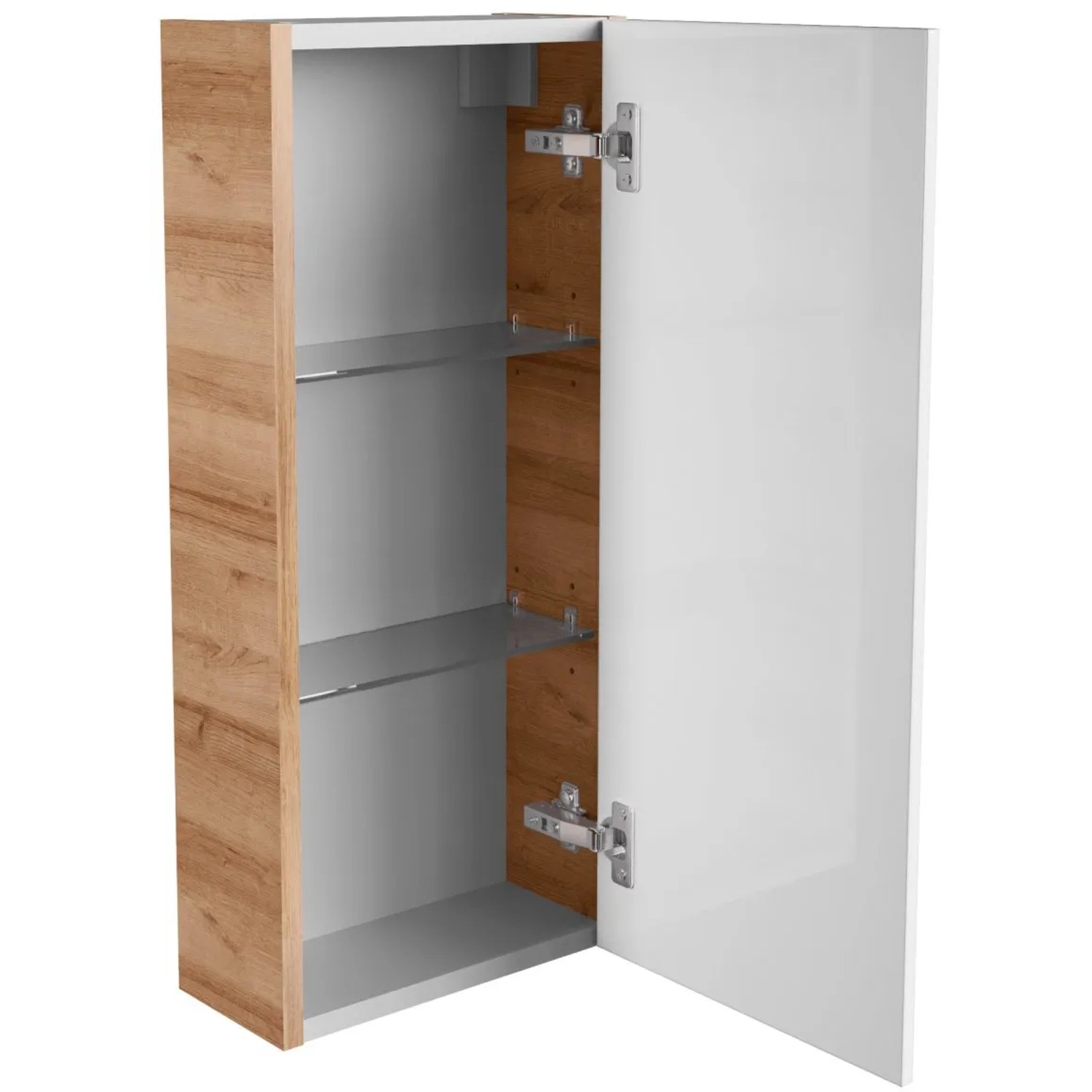 Offener Fackelmann Bad-Hängeschrank Milano Asteiche, 30 cm breit, mit zwei Einlegeböden.