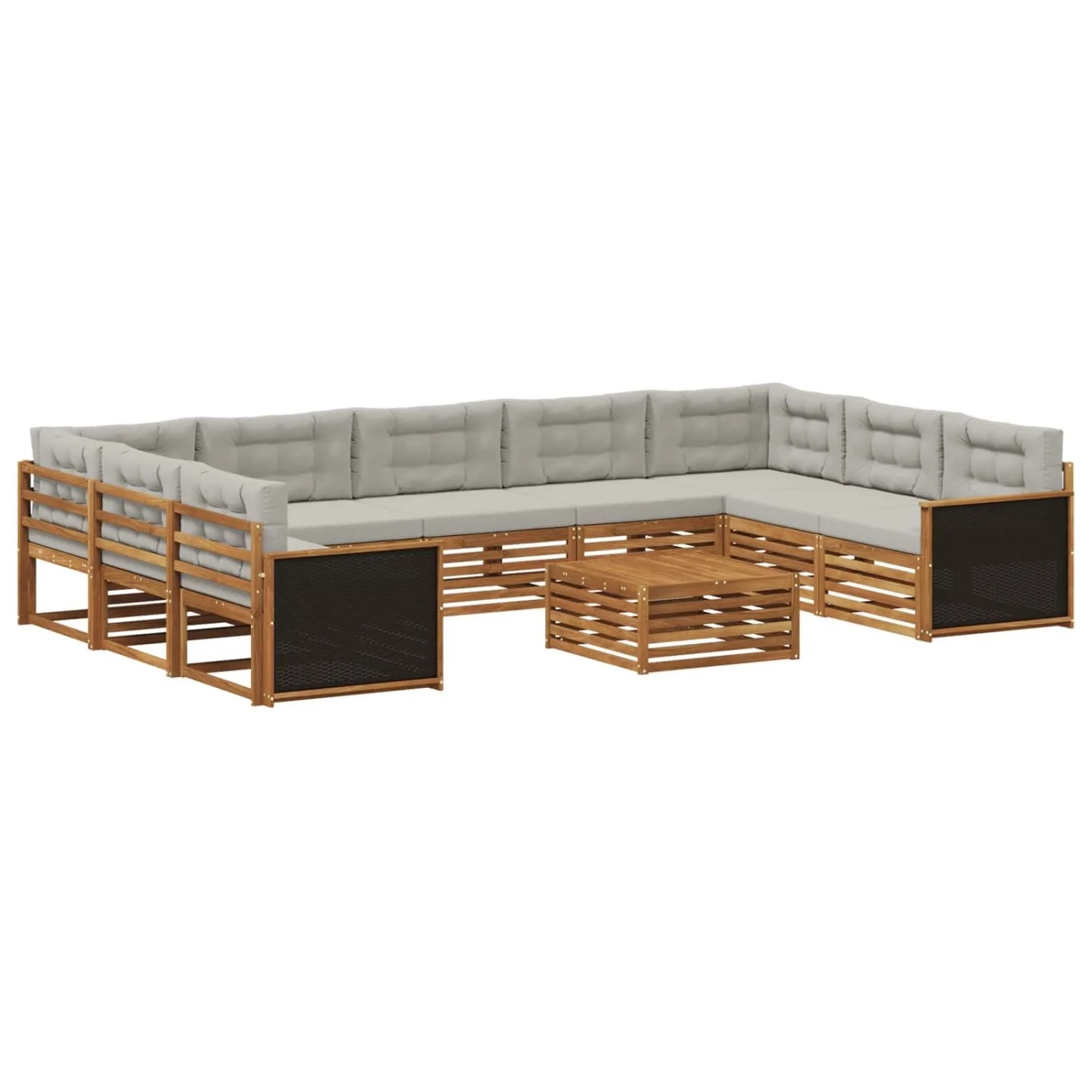 vidaXL Outdoor-Sofagarnitur mit Kissen 10 Stk Natur und Hellgrau 3383854
