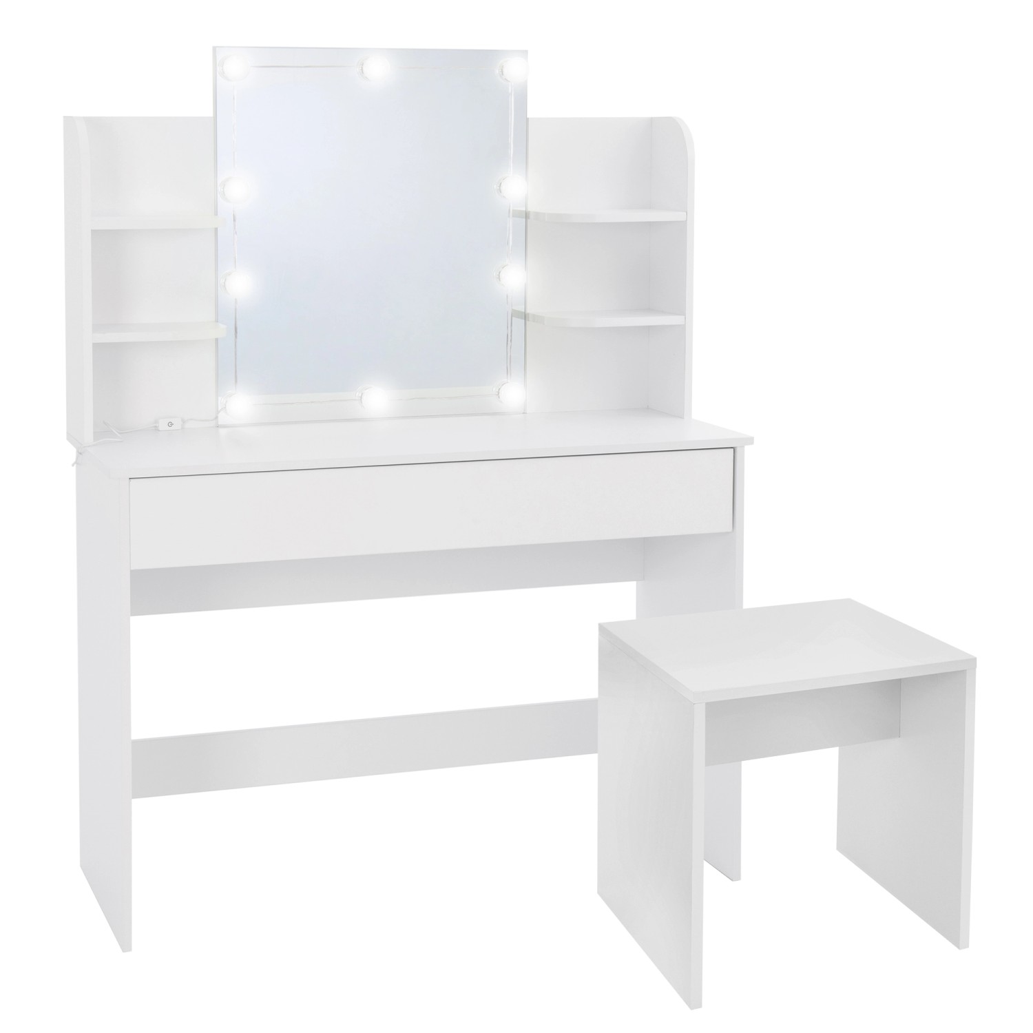 ECD Germany Schminktisch Set mit Hocker Spiegel LED-Beleuchtung 108x40x140 günstig online kaufen