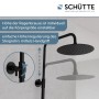 Schwarzes Schütte Aquaduct Überkopf-Brauseset mit Thermostat, Regendusche und Höhenverstellung.