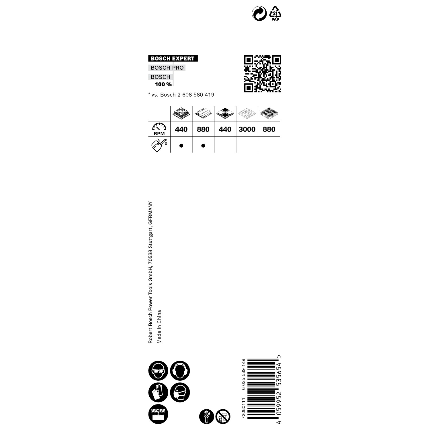 Verpackung der Bosch Expert Lochsäge Tough Material Ø 20 mm x 60 mm mit technischen Daten.