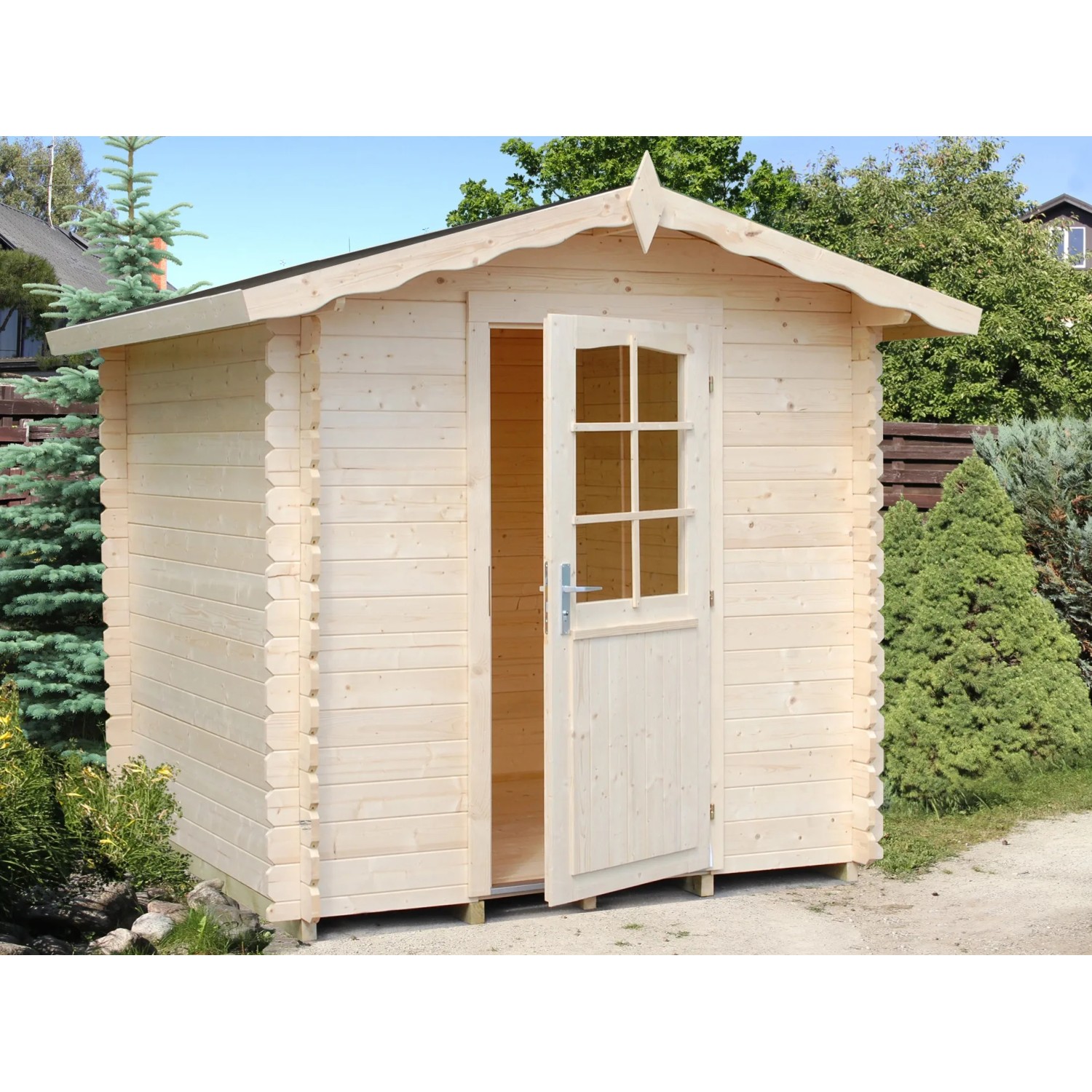 Palmako Vivian Holz-Gartenhaus/Gerätehaus Natur Satteldach Unbehandelt 200 cm x 200 cm
