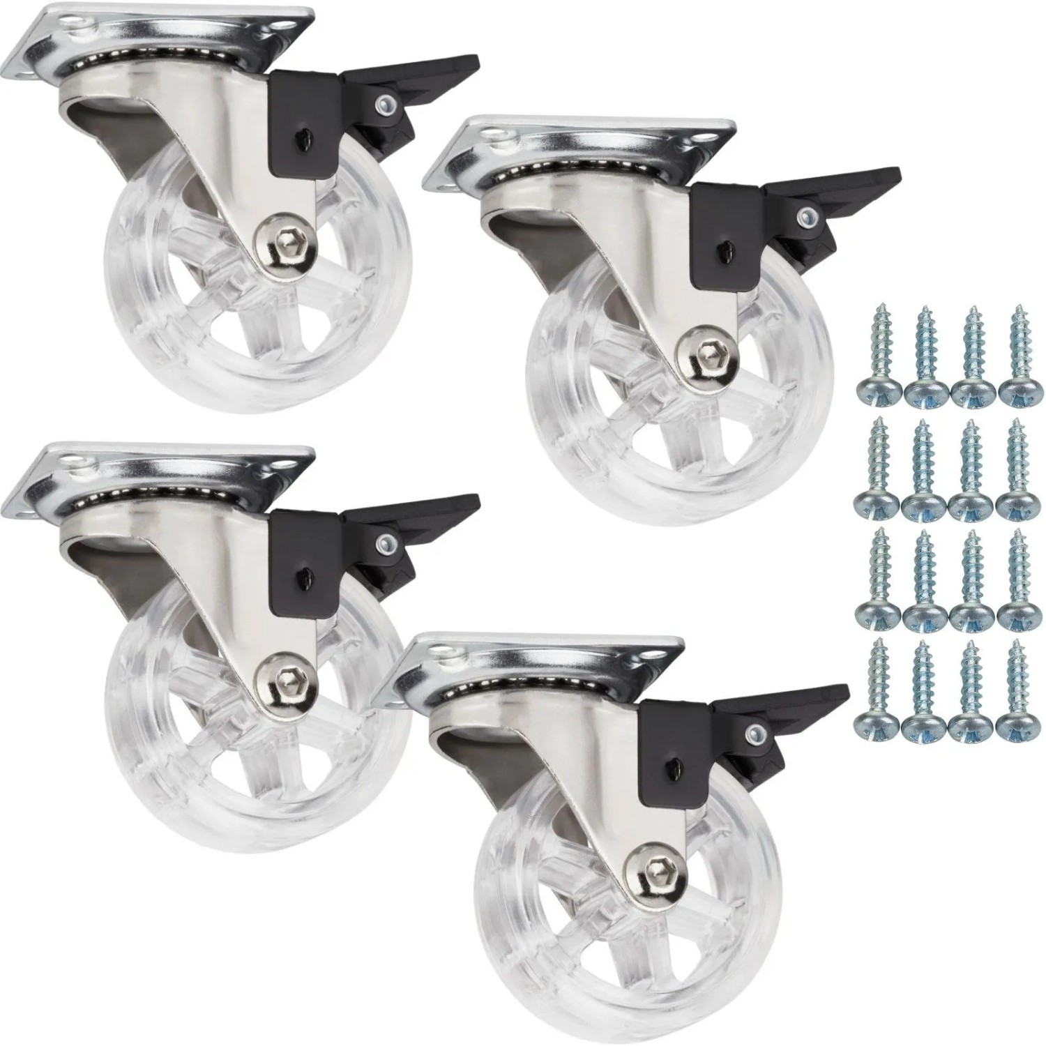 SOTECH 4 x Möbelrolle RAPID Ø50 mm Transparent mit Bremse inkl. Schraubenset