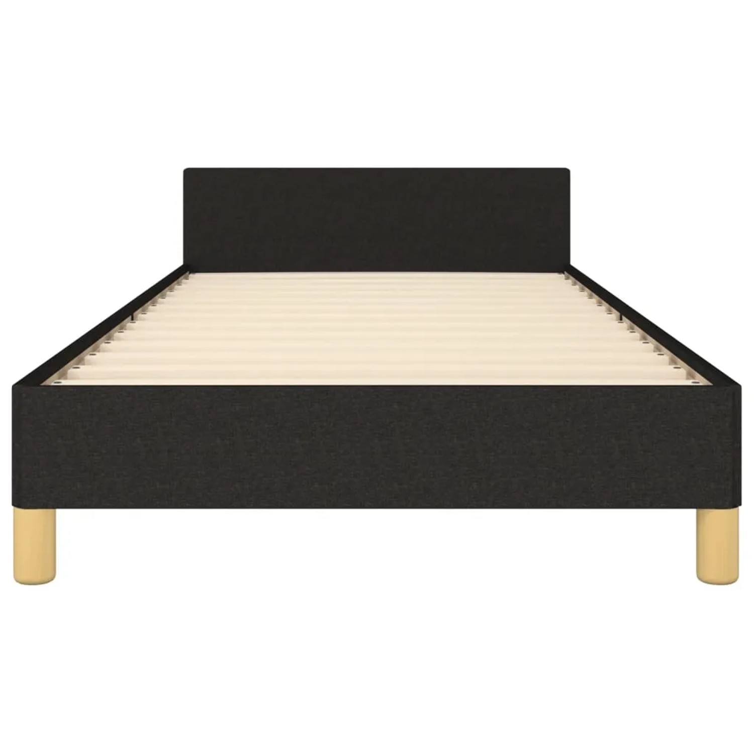 Schwarzes vidaXL Bettgestell (80x200 cm) mit Stoffbezug und Kopfteil.