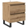 Nachttisch Artisan-Eiche mit 2 Schubladen und schwarzen Metallfüßen. Moderner Beistelltisch aus Holzwerkstoff für Schlafzimmer.