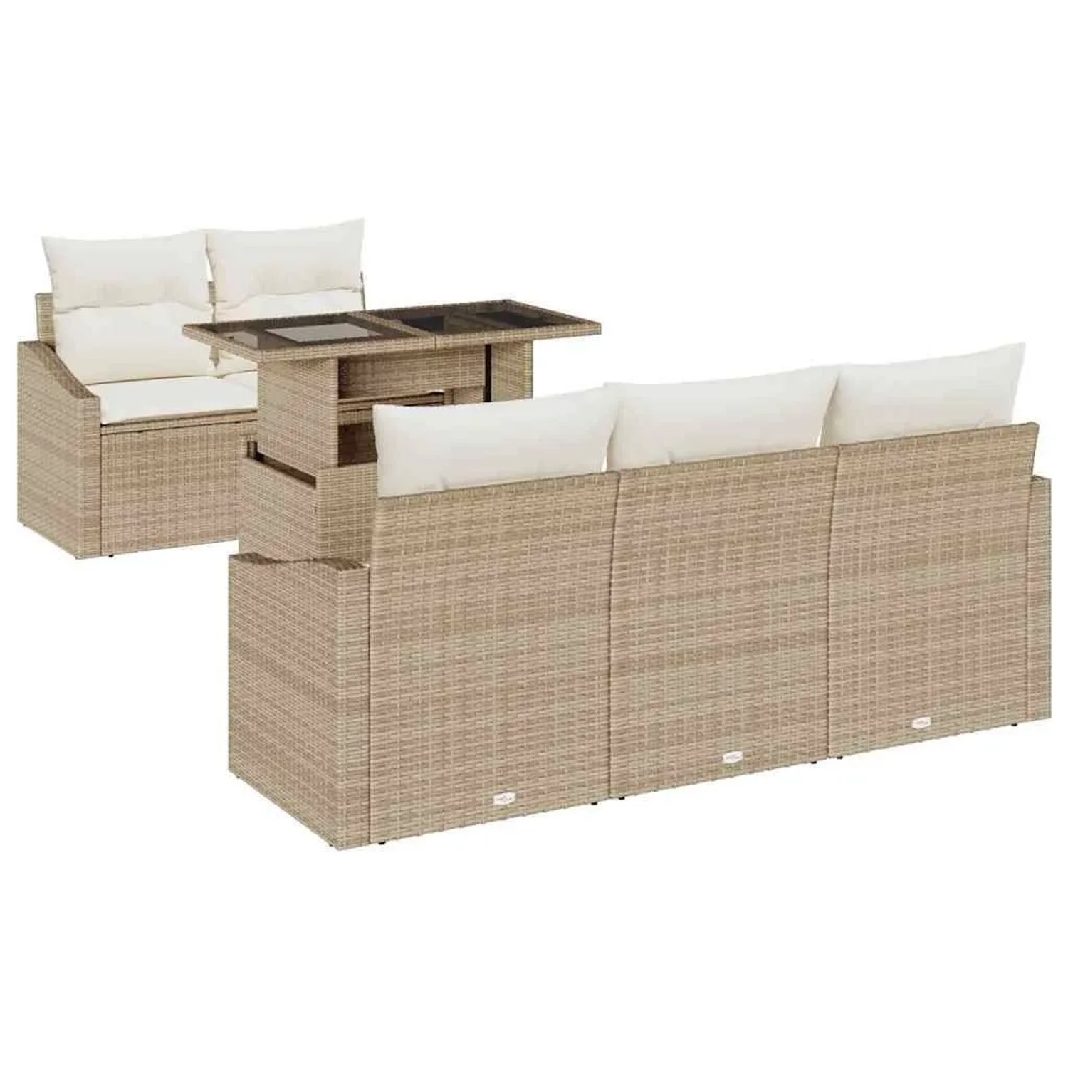 vidaXL Garten-Sofa-Set mit Kissen 6-Tlg Beige und Creme Poly-Rattan 3348917