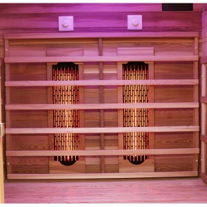 Innenansicht Dewello Infrarotkabine Toronto mit Vollspektrum- und Karbonstrahlern.