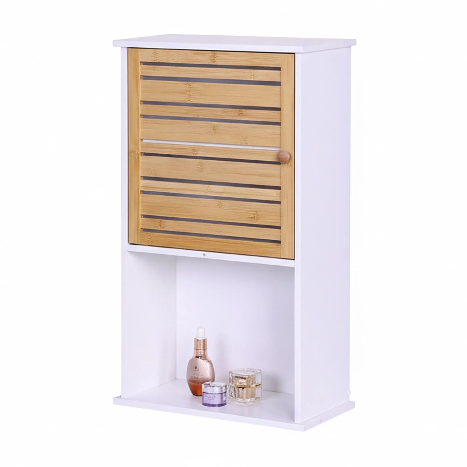 Relaxdays Badschrank MDF Bambus Weiß Natur Höhenverstellbar 70 cm x 40 cm x 20 cm 6 kg