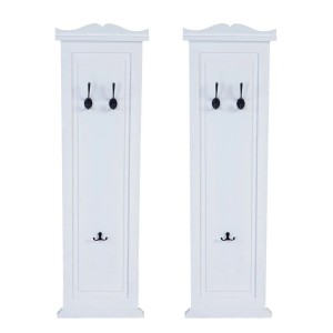 BERLINLODGE Garderobe 2er-Set 109x28x5,7cm Wandhaken Holz Weiß Lackiert