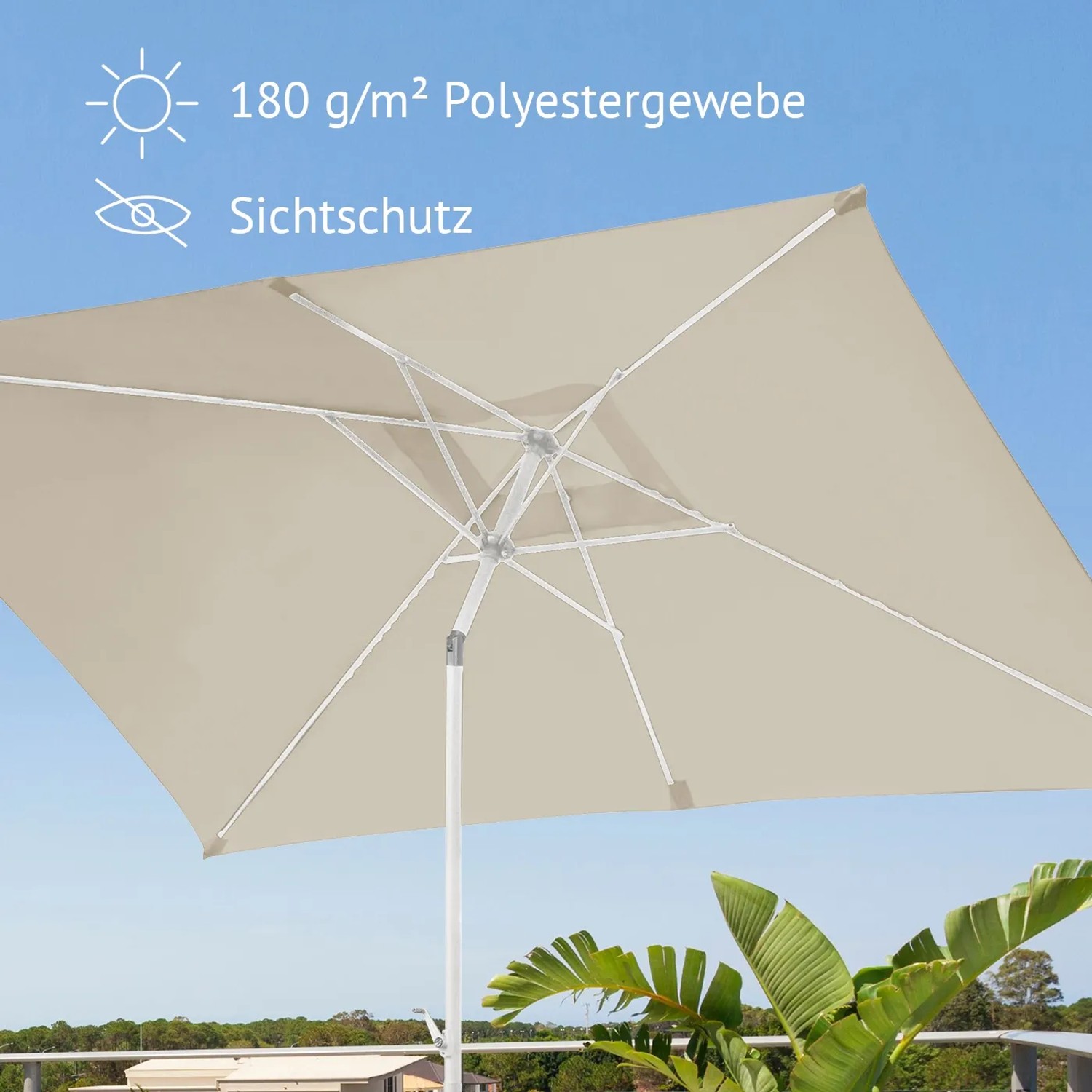 Beiger, rechteckiger Svita Sonnenschirm 3x2m mit Schirmständer im Set.