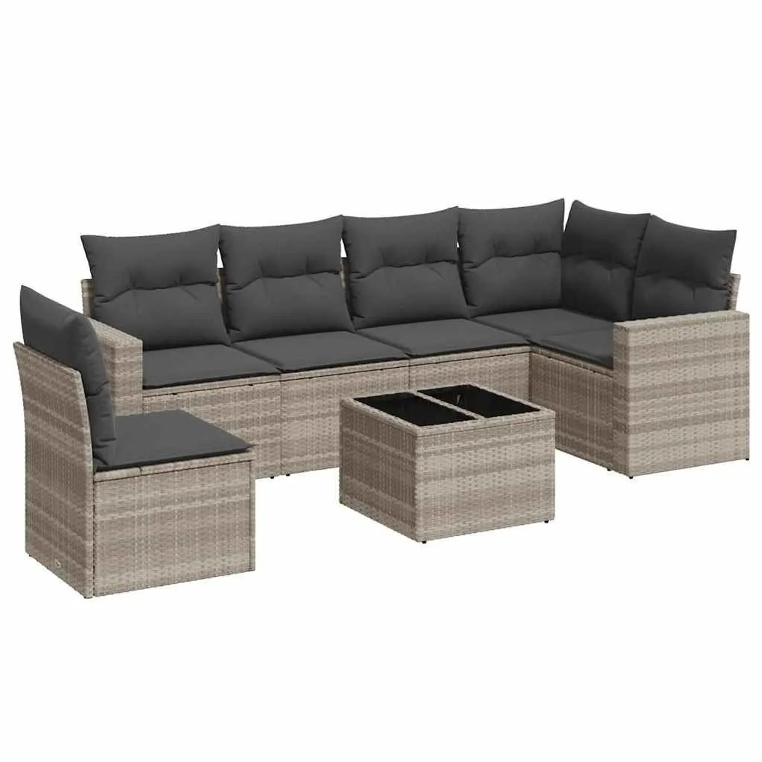 vidaXL 7-Tlg Garten-Sofagarnitur mit Kissen Hellgrau Poly Rattan 3251379 günstig online kaufen