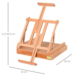 Zusammengeklappte Vinsetto Kofferstaffelei aus Buchenholz mit Schublade, naturfarben.