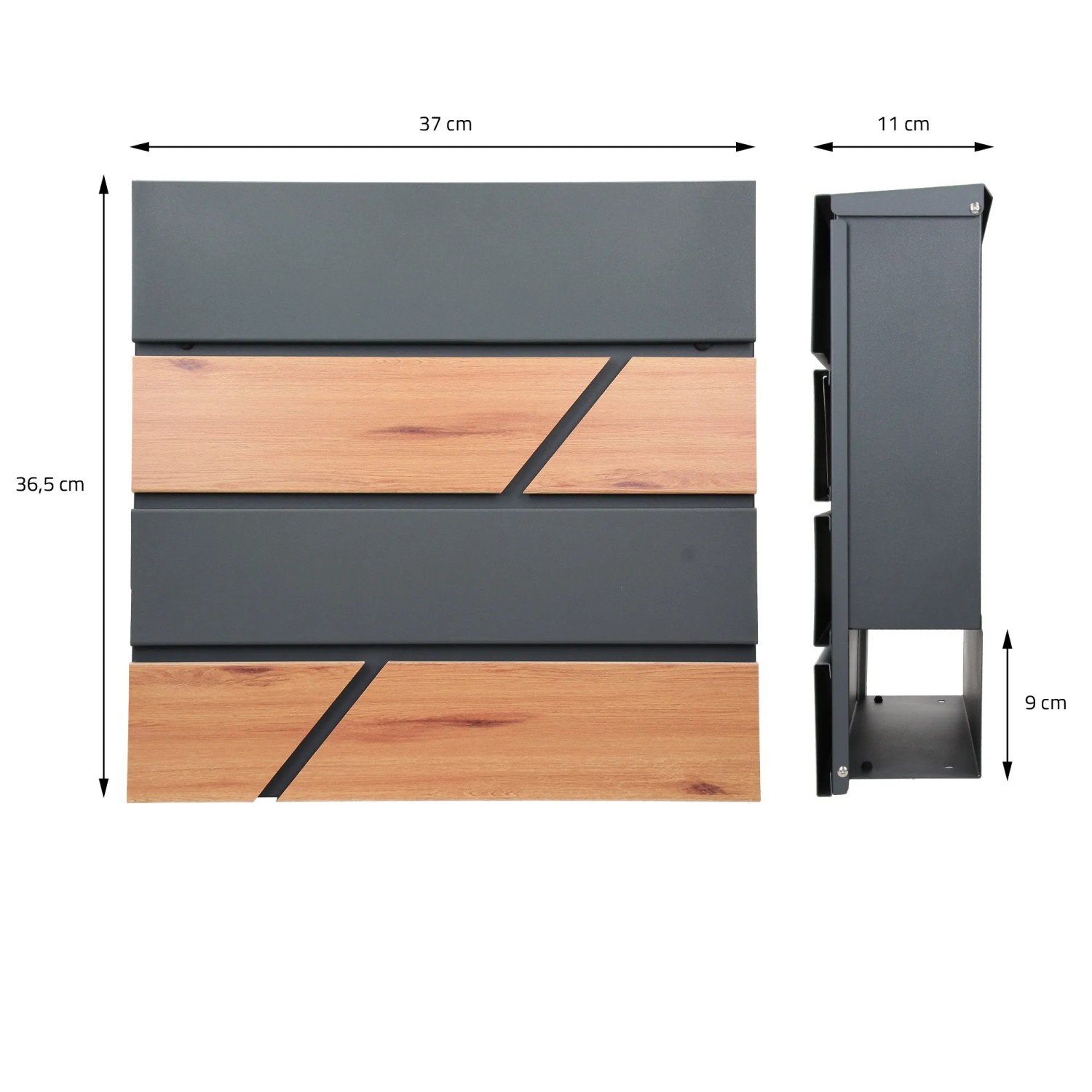 ML-Design Standbriefkasten mit Zeitungsfach, anthrazit und Holzoptik, 170cm hoch.