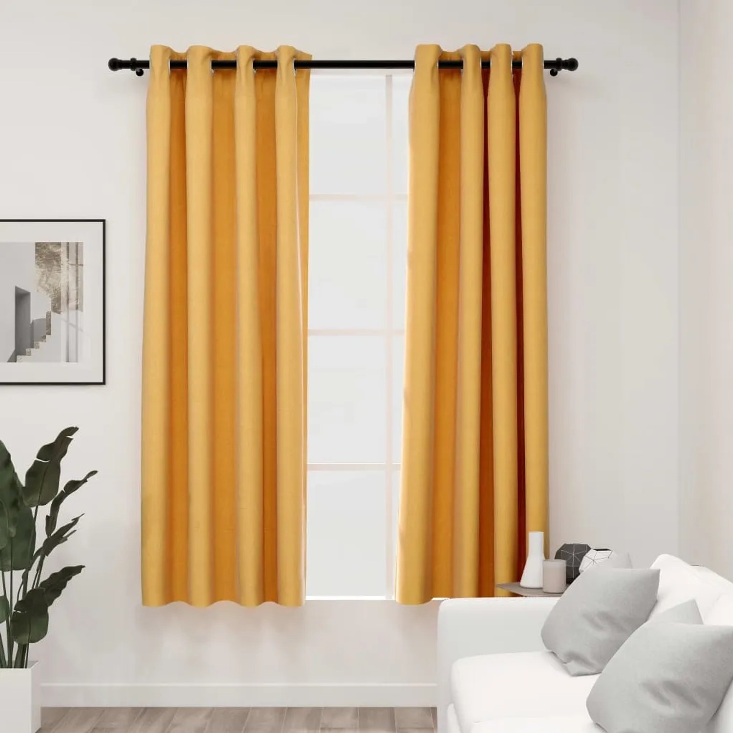 vidaXL Verdunkelungsvorhang Ösen Leinenoptik 2 Stk Gelb 140 x 175 cm kaufen bei OBI
