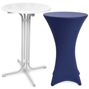 Beautissu Bellini Stehtisch ø 80cm Weiß mit Stella Stehtischhusse ø 80cm Blau