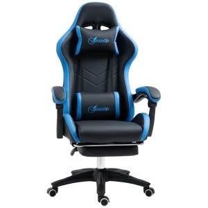Vinsetto Gaming Stuhl in Schwarz/Blau mit Lenden- und Kopfkissen.