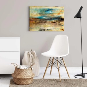 Abstraktes Leinwandbild in Türkis und Braun, moderne Wanddekoration für Wohnzimmer und Büro.