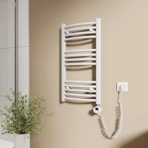 Emke Elektrischer Badheizkörper Gebogen mit Thermostat Handtuchtrockner mit Heizstab 75x40cm 300W Weiß