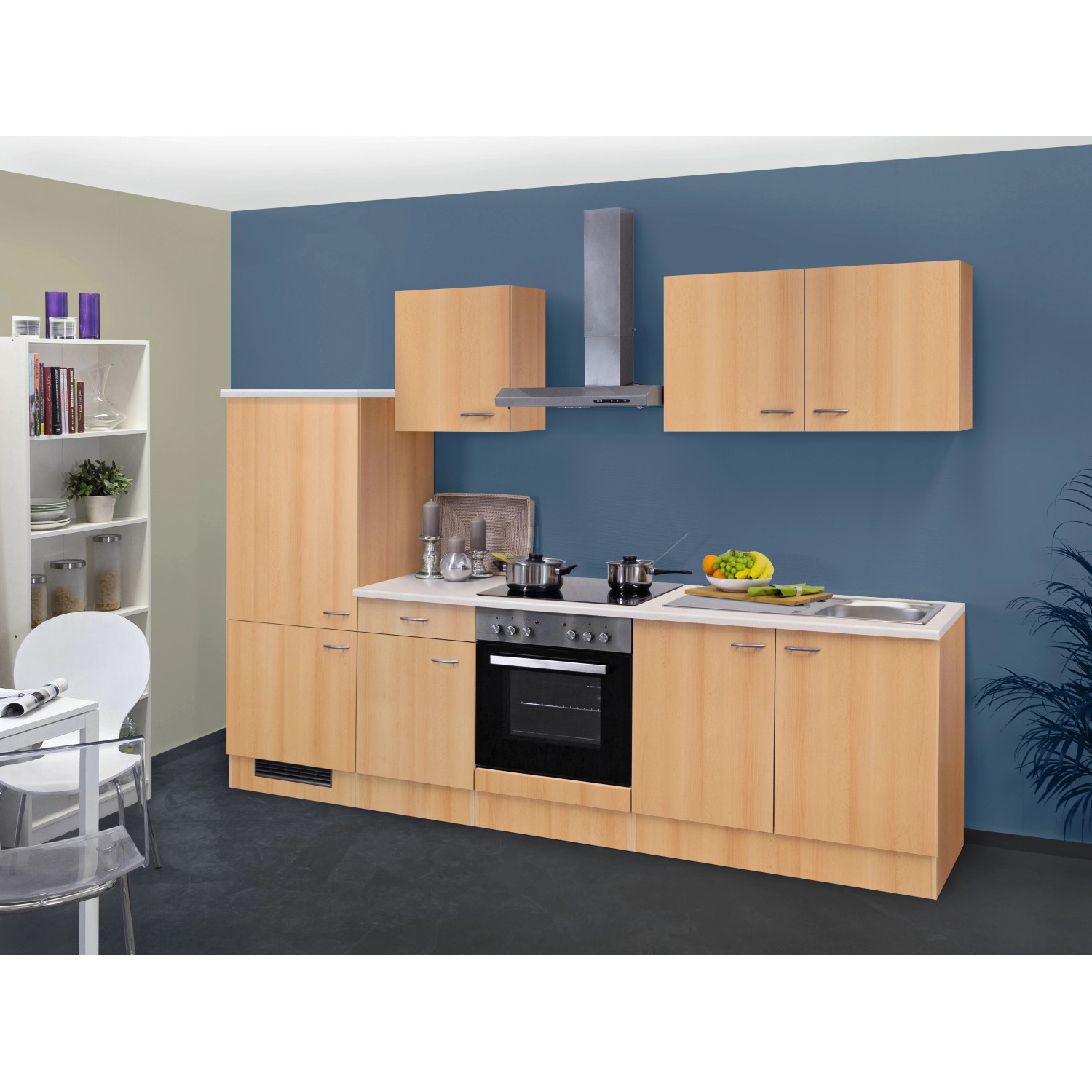 Flex-Well Classic Küchenzeile/Küchenblock Nano 270 cm Buche Nachbildung