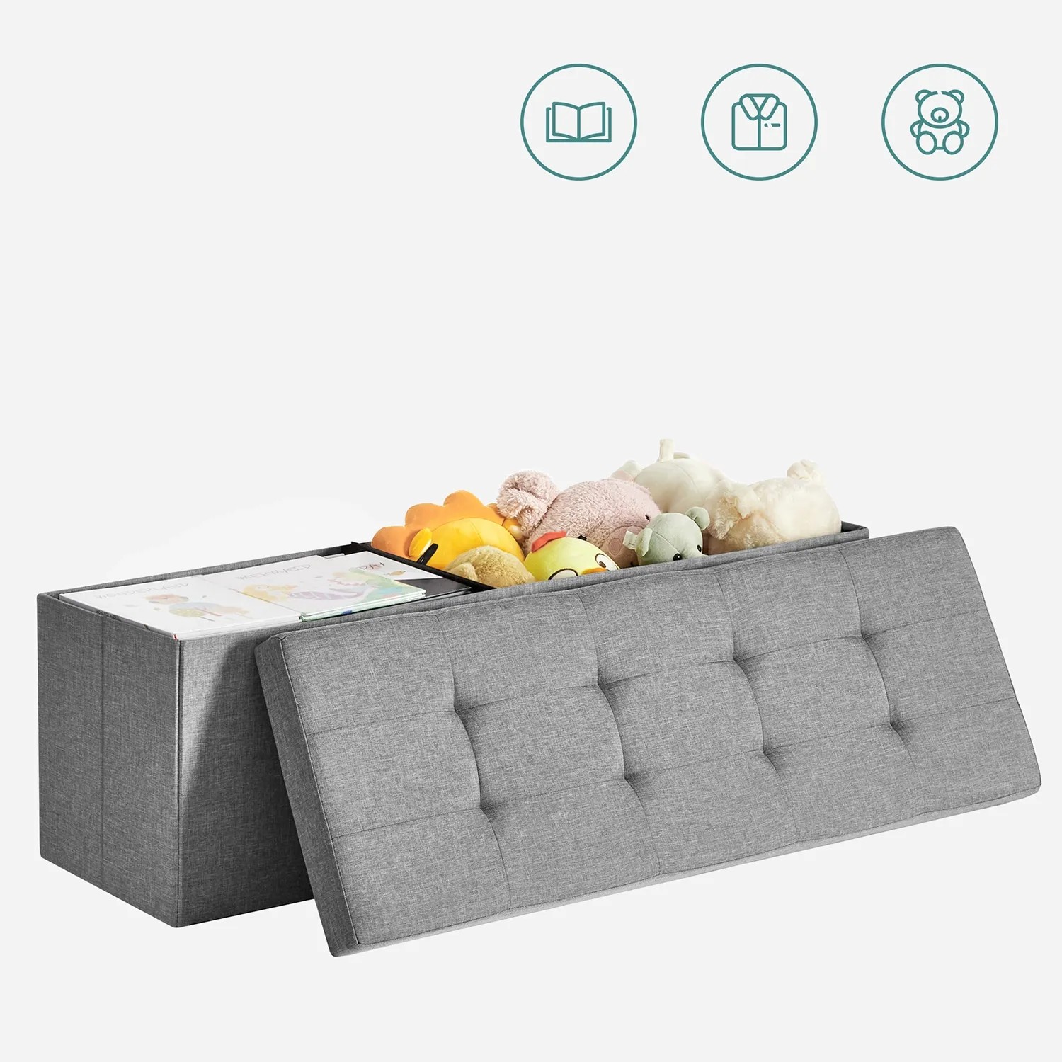 SONGMICS Sitzhocker mit Stauraum, klappbare Sitzbank, 38 x 110 x 38 cm Fußbank, Aufbewahrungsbox, bis 300 kg belastbar, für Wohnzimmer Schlafzimmer Flur, tintenschwarz LSF277B01