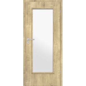 Zimmertür CPL Eiche Hamilton mit Lichtausschnitt und satiniertem Glas, Anschlag links.