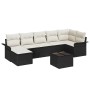 Schwarzes 8-teiliges vidaXL Garten-Sofa-Set aus Poly Rattan mit Kissen und Tisch.