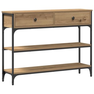 vidaXL Konsolentisch Artisan-Eiche mit 2 Schubladen und 2 Regalböden, schwarzes Metallgestell für Wohnzimmer.