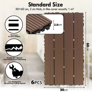 CCLIFE WPC Terrassendielen Balkon Boden Braun 60 x 30 x 2 cm 6 Stück 1,08 m²