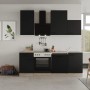 Flex-Well Küchenzeile Capri, 220 cm, Schwarz Matt/Endgrain Oak, mit E-Geräten.
