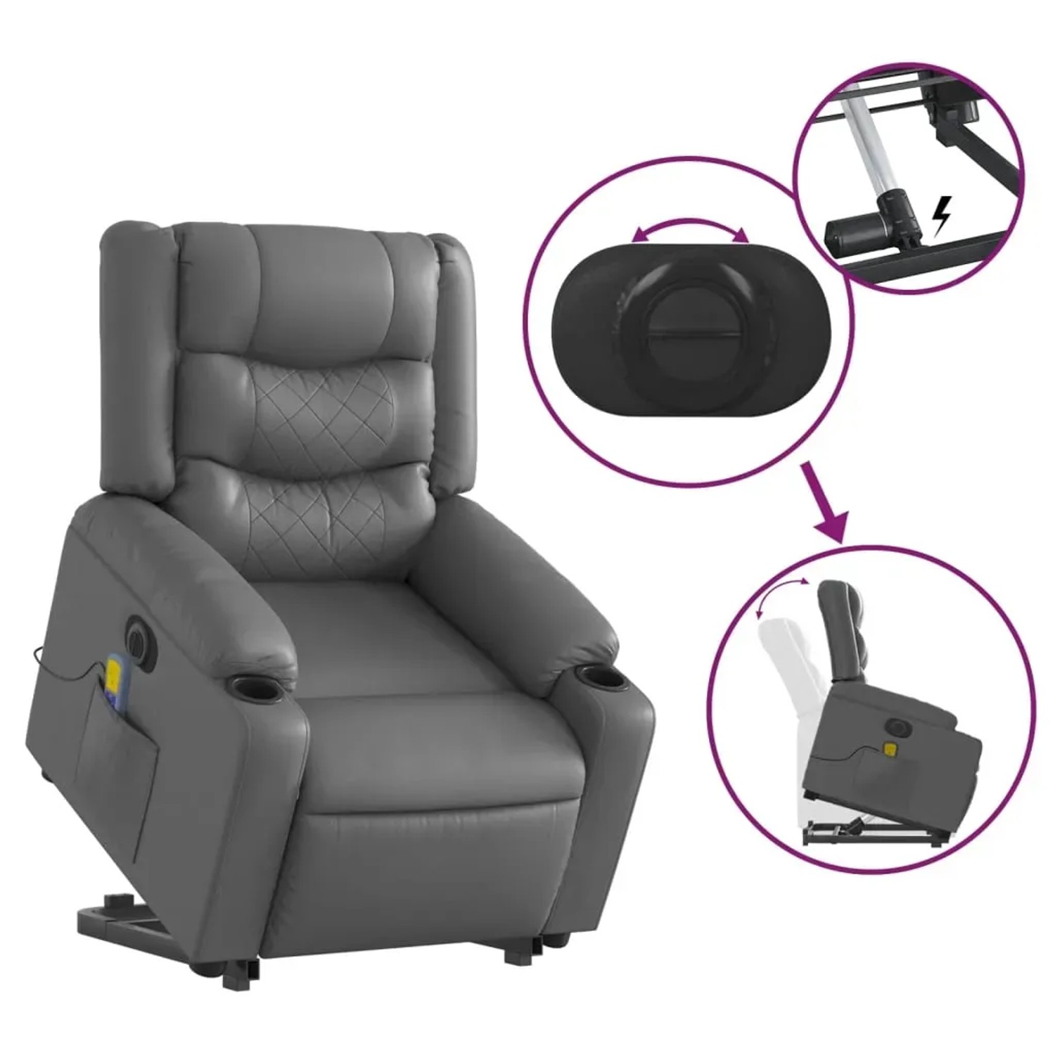 Grauer vidaXL Massagesessel mit Aufstehhilfe und elektrischer Verstellung.