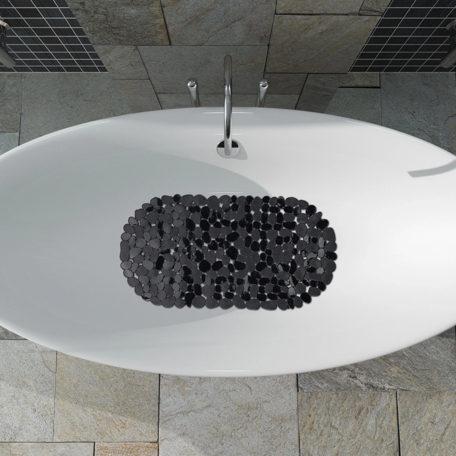 Relaxdays Badewannenmatte PVC Schwarz Steinoptik Rutschfest 68 cm x 36 cm x 0,5 cm 0,49 kg_2