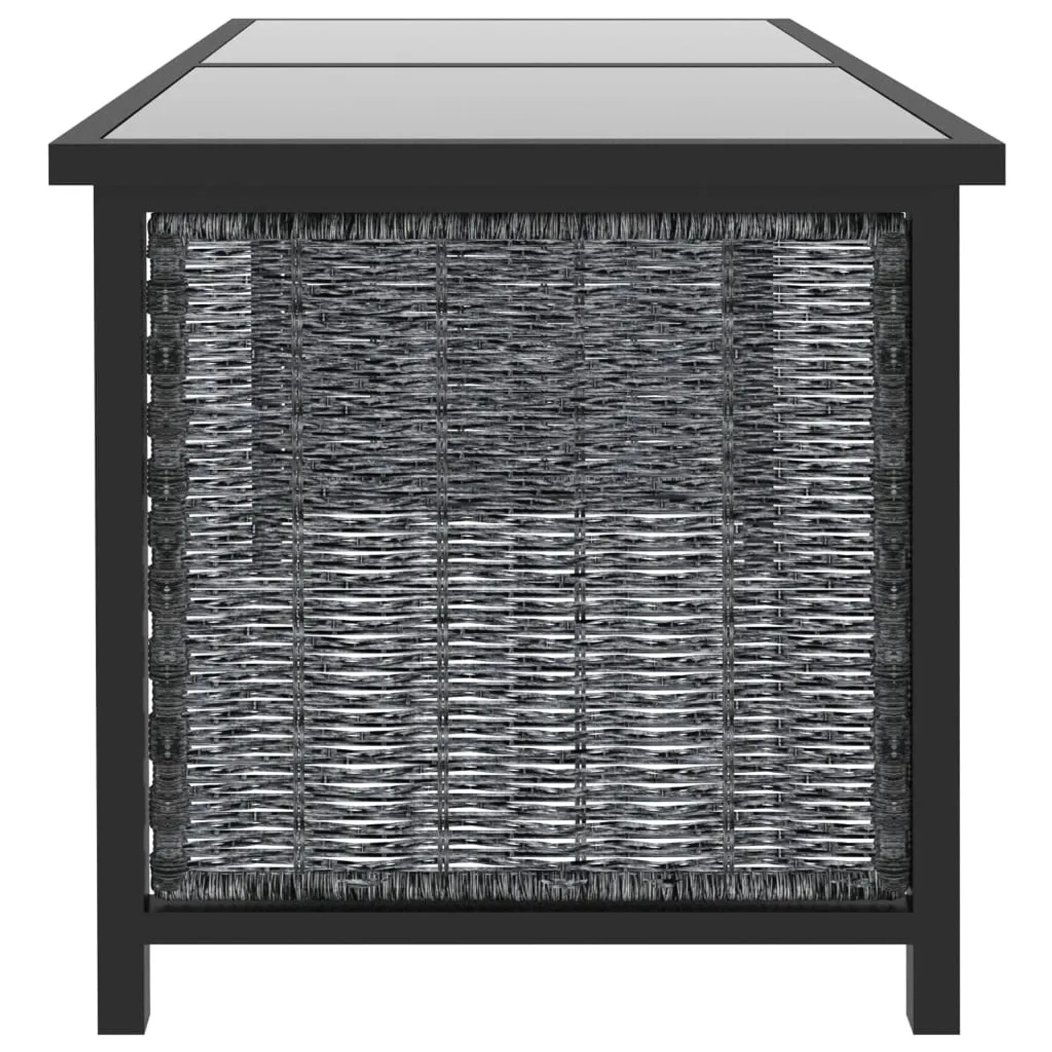 Detailansicht: Anthrazitfarbener vidaXL Esstisch aus Rattan mit Glasplatte, Teil eines Garten Lounge Sets.
