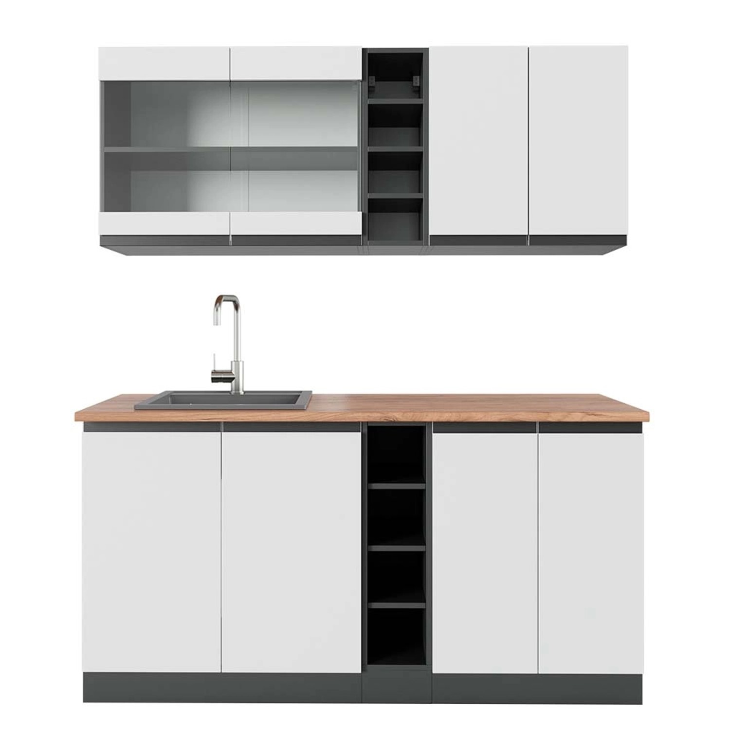Vicco R-Line Singleküche Weiß/Anthrazit 160 cm AP Eiche günstig online kaufen