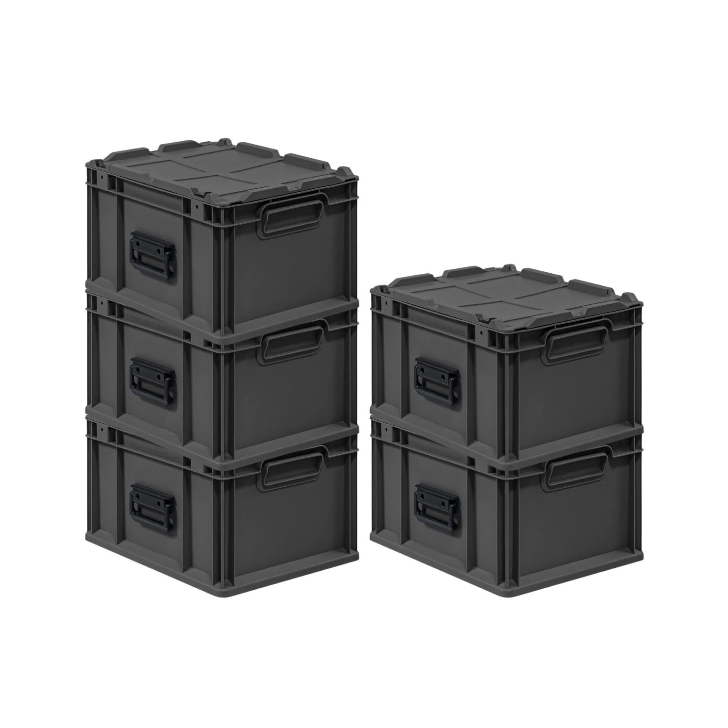 PROREGAL Supersparset 5x Eurobox Nextgen Portable HxBxT 23,5x30x40cm 20 Liter Schwarz Eurobehälter Transportbox Transportbehälter
