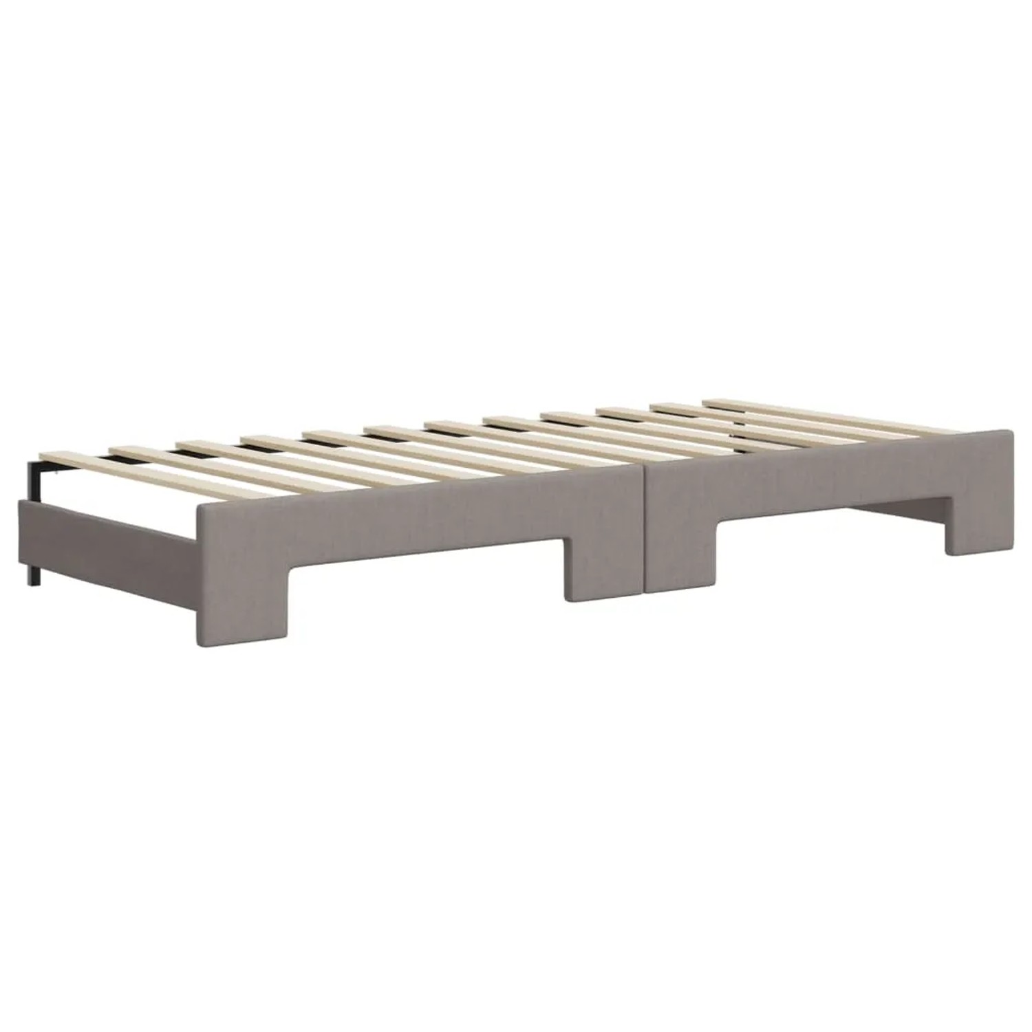 Ausgezogenes vidaXL Tagesbett in Taupe mit Lattenrost und Schubladen.