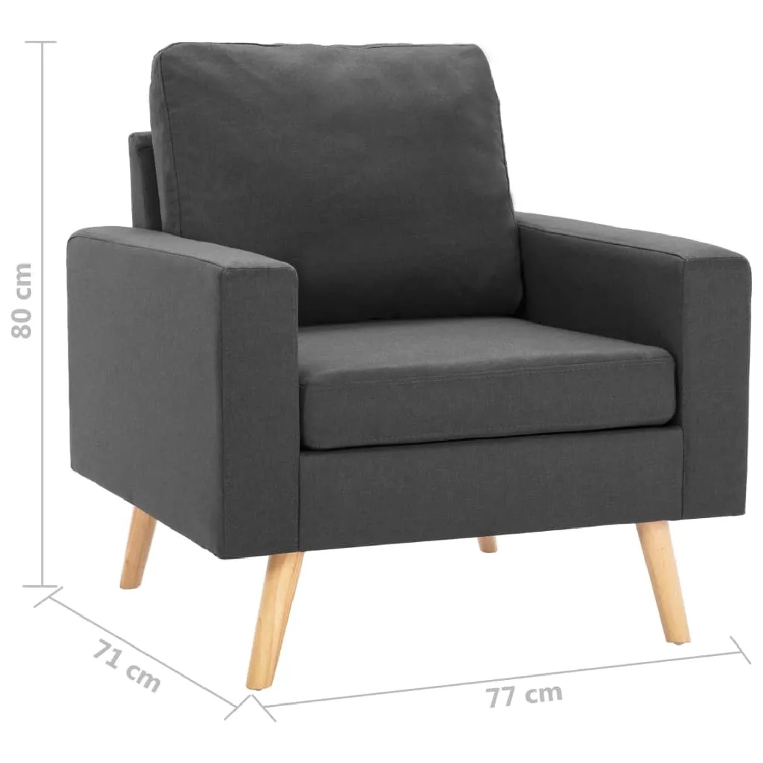 Dunkelgrauer Stoff Sessel vidaXL Modell 13, Relaxsessel mit Holzfüßen.