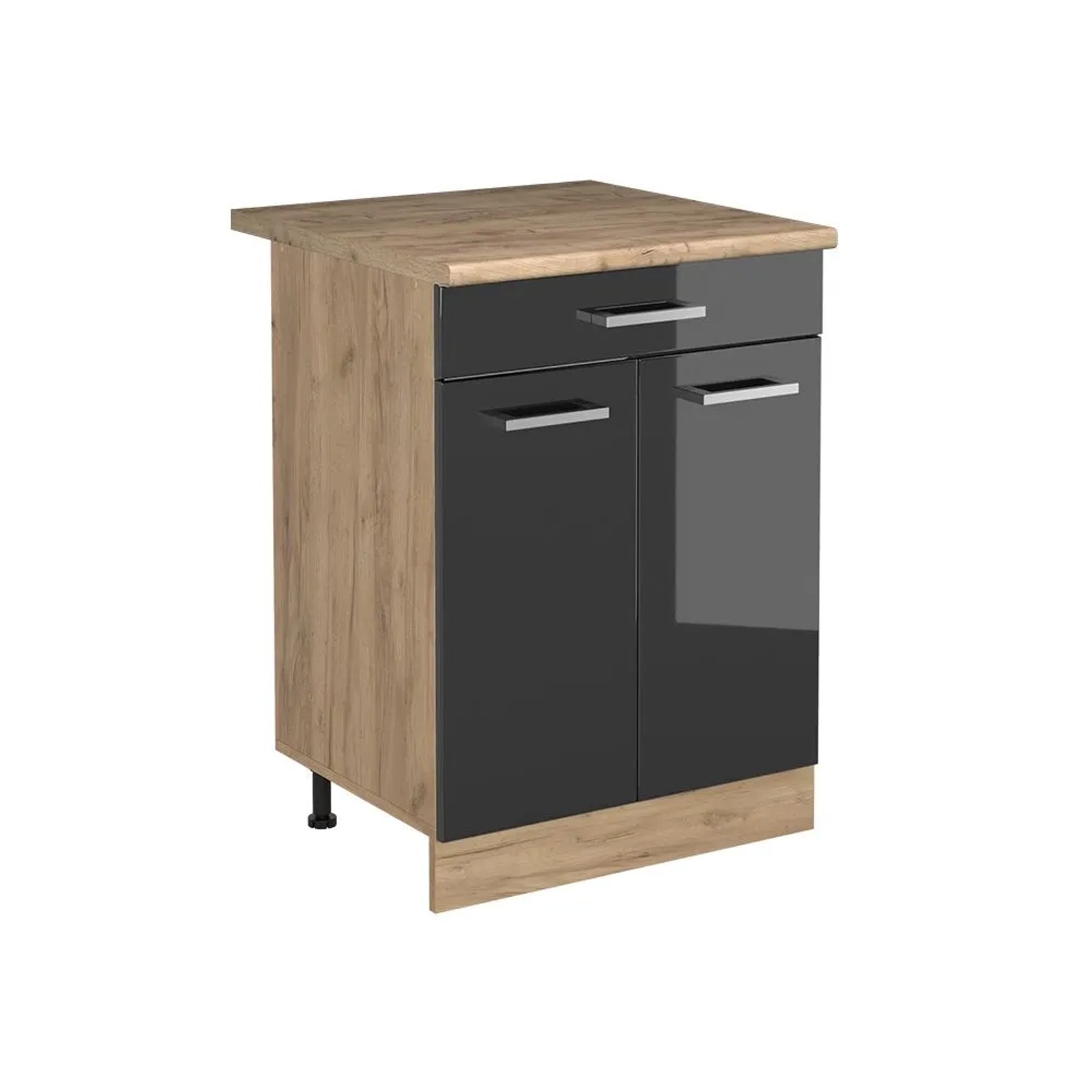 Vicco Küchenunterschrank R-Line Anthrazit Hochglanz/Goldkraft Eiche 60 x 82 mit Schublade Arbeitsplatte Goldkraft Eiche Art Nr 61190