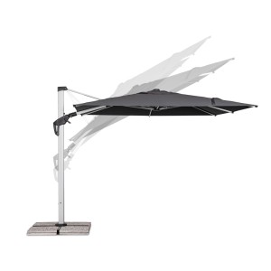 Grauer Bizzotto Ampelschirm Aries, 300x300 cm, mit Neigungsfunktion für flexiblen Sonnenschutz.