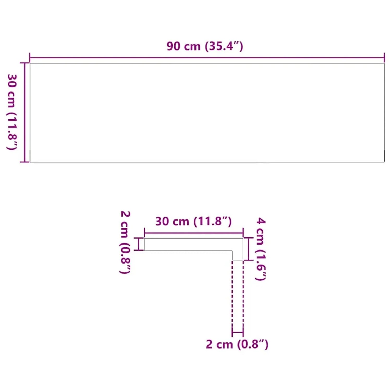 Skizze: vidaXL Treppenstufen, 20 Stk, 90x30 cm, Eiche Massivholz, unbehandelt, mit Maßangaben.