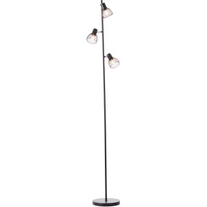 Schwarze, 3-flammige Brilliant Standleuchte Blacky im Industrial Design mit schwenkbaren Köpfen.