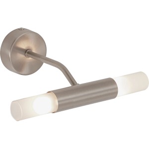 Moderne, 2-flammige Briloner LED-Wandleuchte in Nickel matt für Spiegelleuchten.