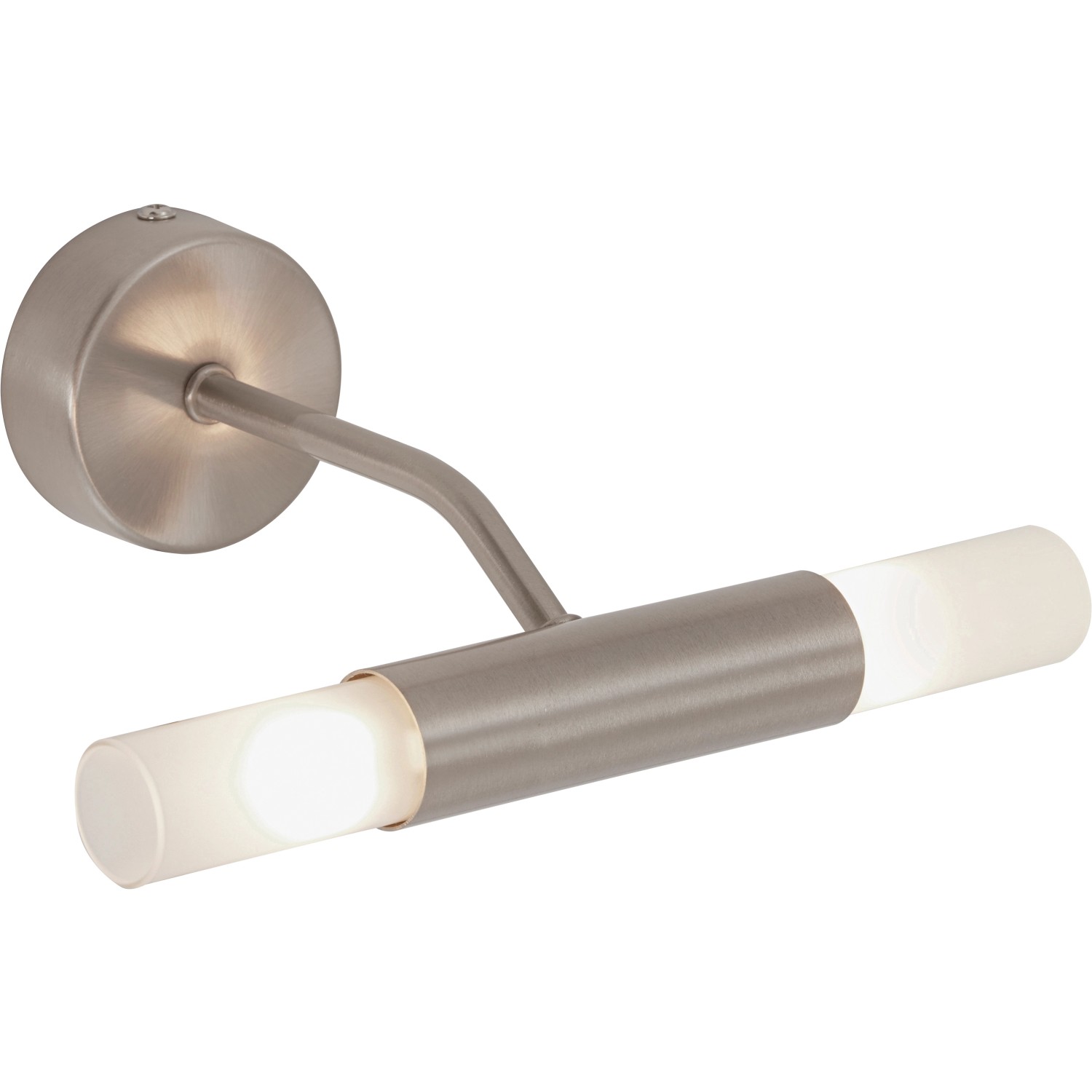 Moderne, 2-flammige Briloner LED-Wandleuchte in Nickel matt für Spiegelleuchten.